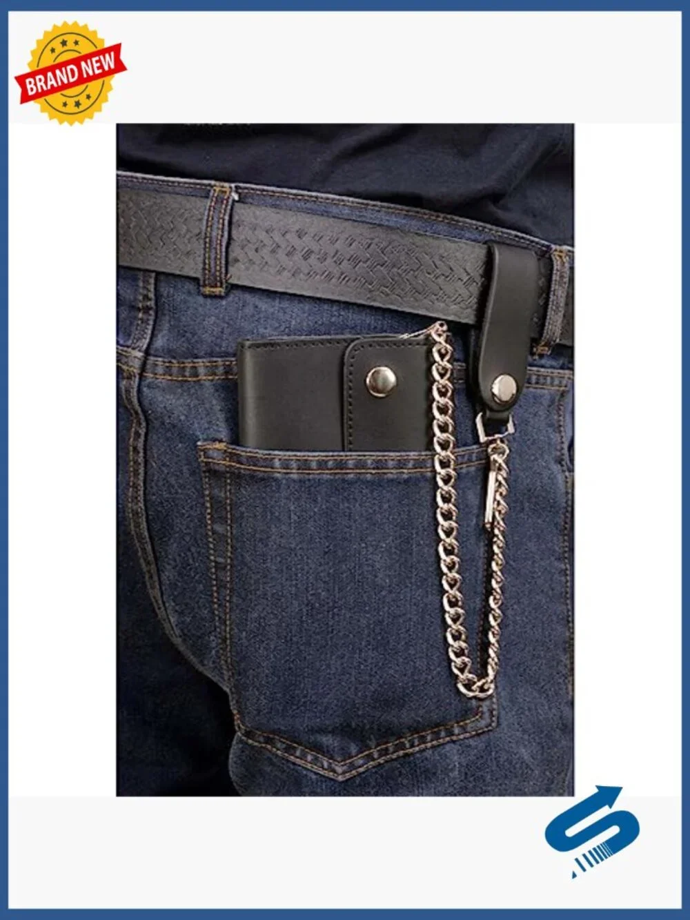 Mens Biker Bifold Leather Wallet with Removable Chain Anti-Theft Wallet